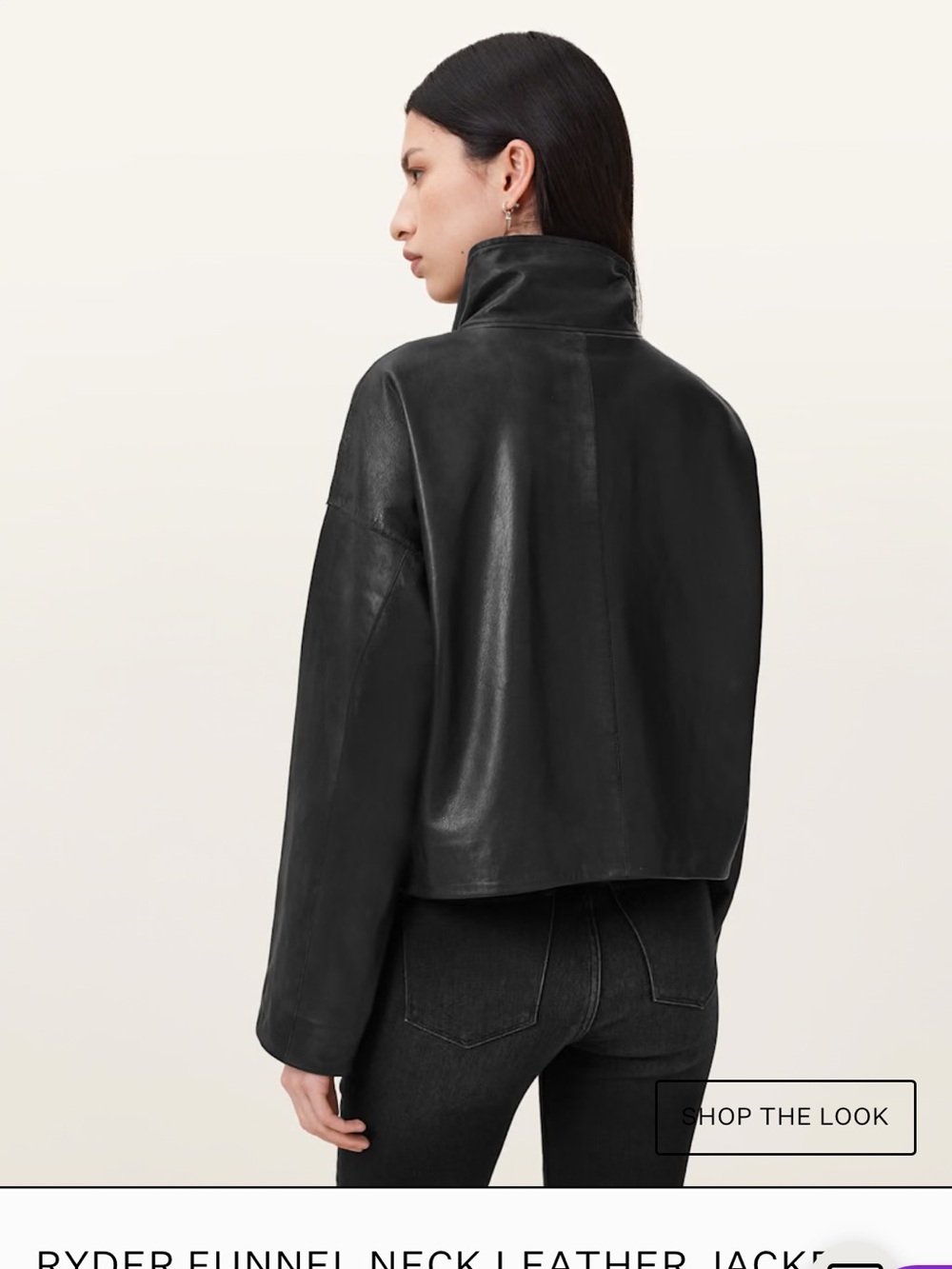 All Saints Ryder Black Cropped Leather Jacket - Picture 13 of 16
